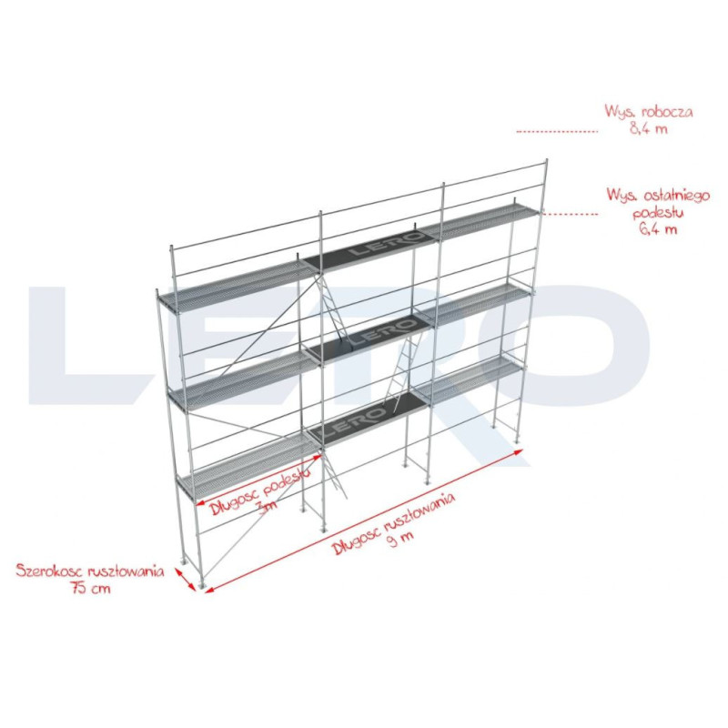 Nowe rusztowanie elewacyjne PLETTAC wys. 8,4m dł. 9m 76 m2 STAL