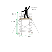 Wymiary: Rusztowania aluminiowe AKSO Comfort 0,90 x 1,90 m – wymiary konstrukcji, wysokość 3,3 m